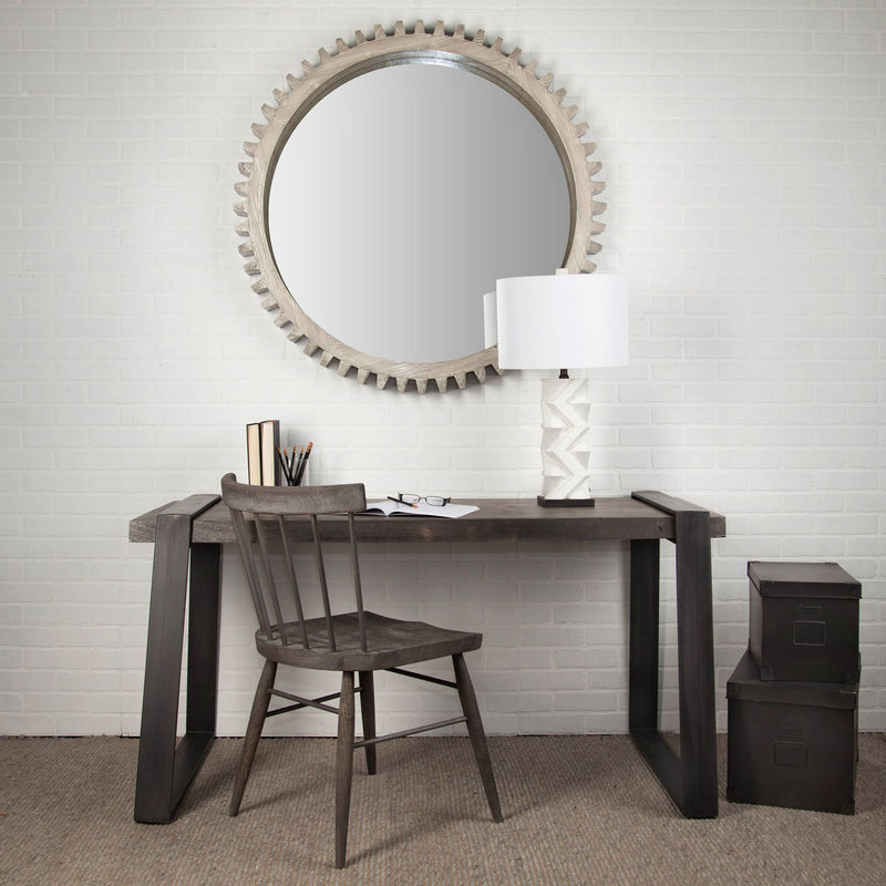Mercana Cog Mirror 44" Round Gray Wood Frame Mirror