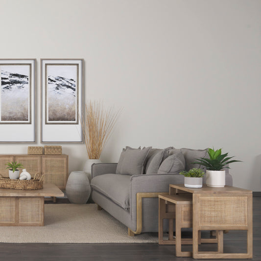 Mercana Grier Set of 2 Light Brown Solid Wood w/ Cane Nesting Accent Tables