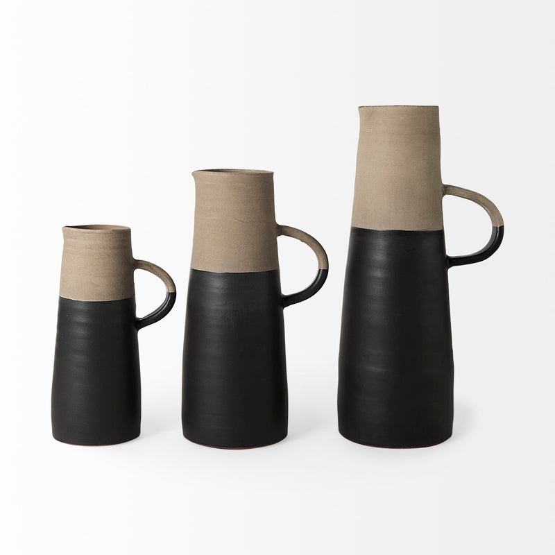 Mercana Garand Large 18.8H Two-Toned Black/Natural Ceramic Jug