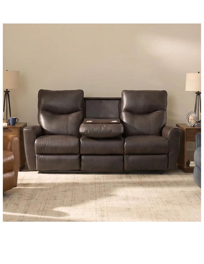 LAZBOY Belmont Reclining Sofa w/ Drop Down Table - Camel