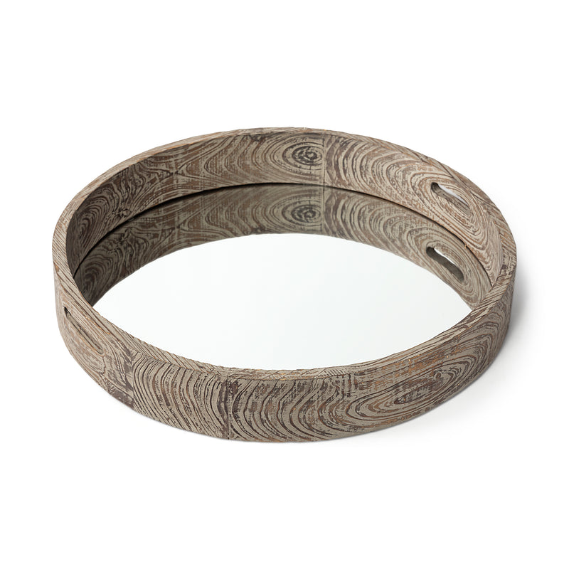 Mercana Whittier (Large) 28L x 28W Brown Wooden Mirrored Base Tray