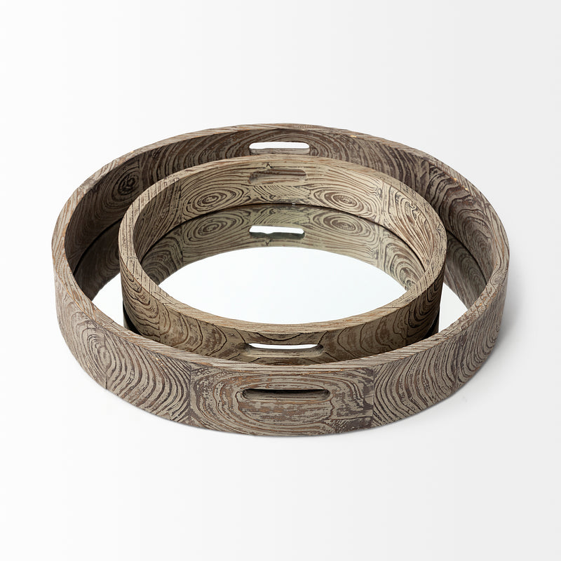 Mercana Whittier (Large) 28L x 28W Brown Wooden Mirrored Base Tray