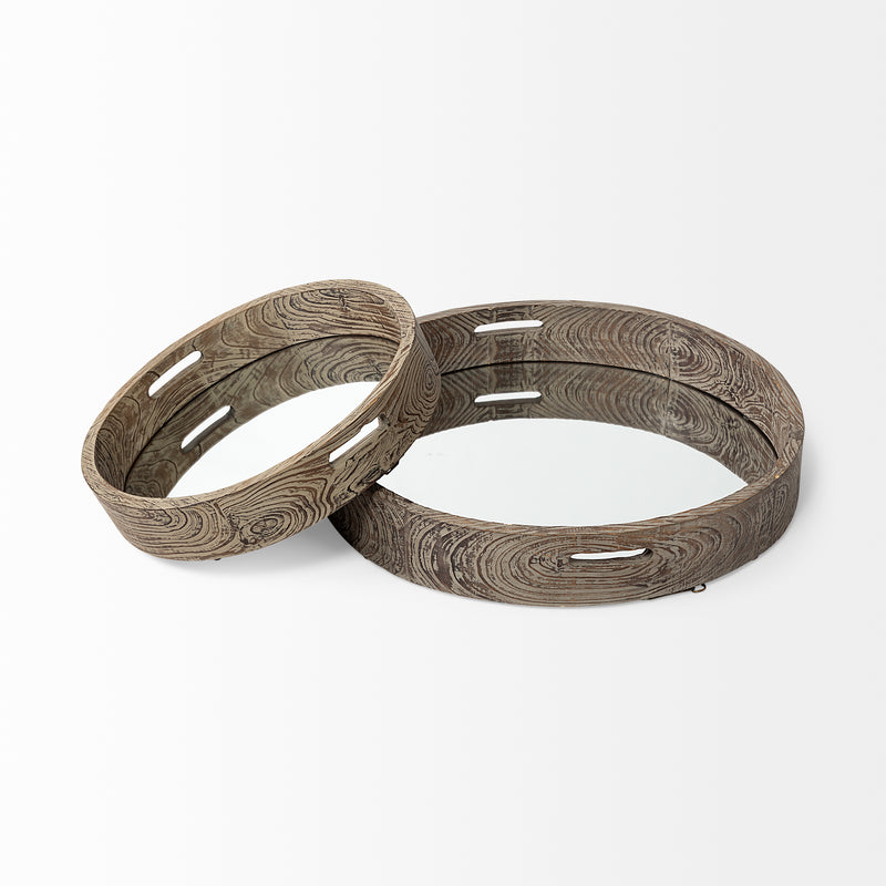 Mercana Whittier (Large) 28L x 28W Brown Wooden Mirrored Base Tray