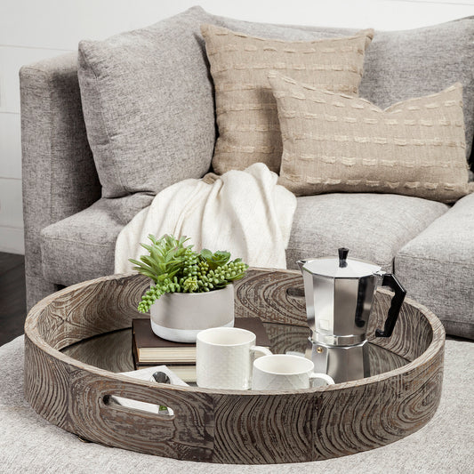 Mercana Whittier (Large) 28L x 28W Brown Wooden Mirrored Base Tray