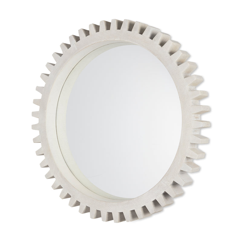 Mercana Sundance Cog 35.5" Round Whitewashed Wood Frame Mirror