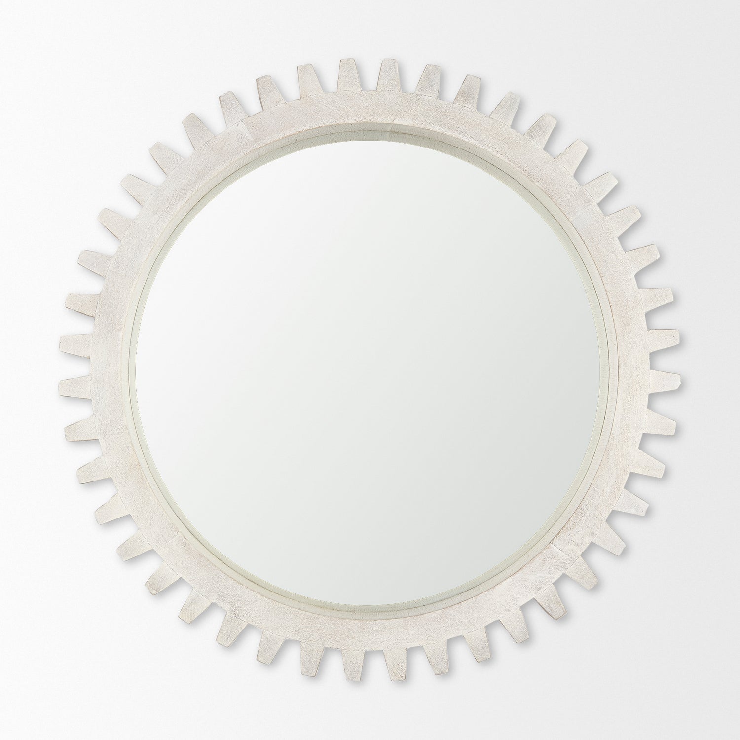 Mercana Sundance Cog 35.5" Round Whitewashed Wood Frame Mirror