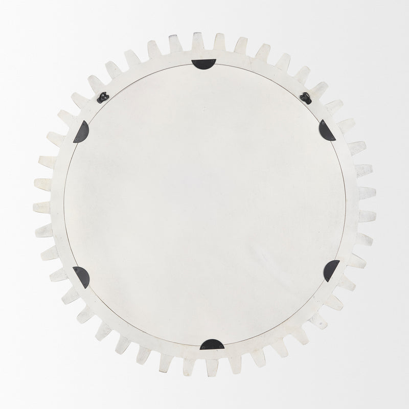 Mercana Sundance Cog 35.5" Round Whitewashed Wood Frame Mirror