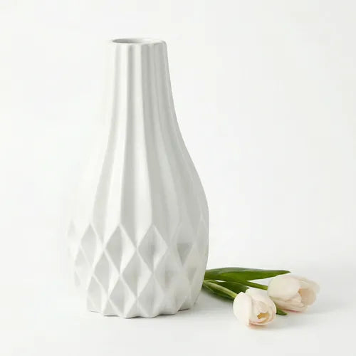 Pina Ceramic Vase Matte White 11"