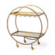 Mercana Carola Gold Frame Two-Tier Glass Shelves w/Stemware Holder Bar Cart