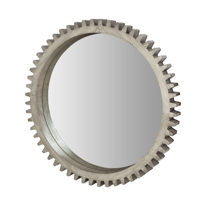Mercana Cog Mirror 44" Round Gray Wood Frame Mirror