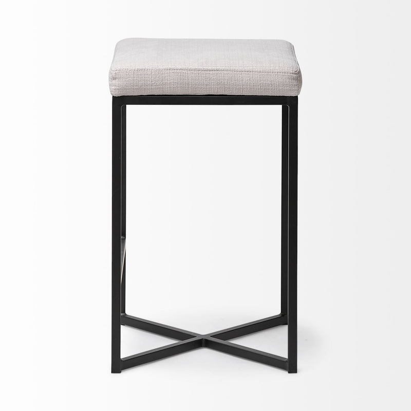 Mercana Frodo 26" Seat Height White Fabric Seat Black Metal Base Stool