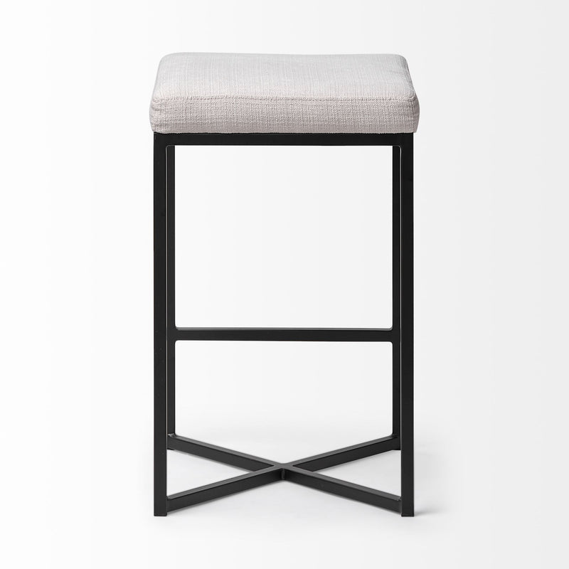 Mercana Frodo 26" Seat Height White Fabric Seat Black Metal Base Stool