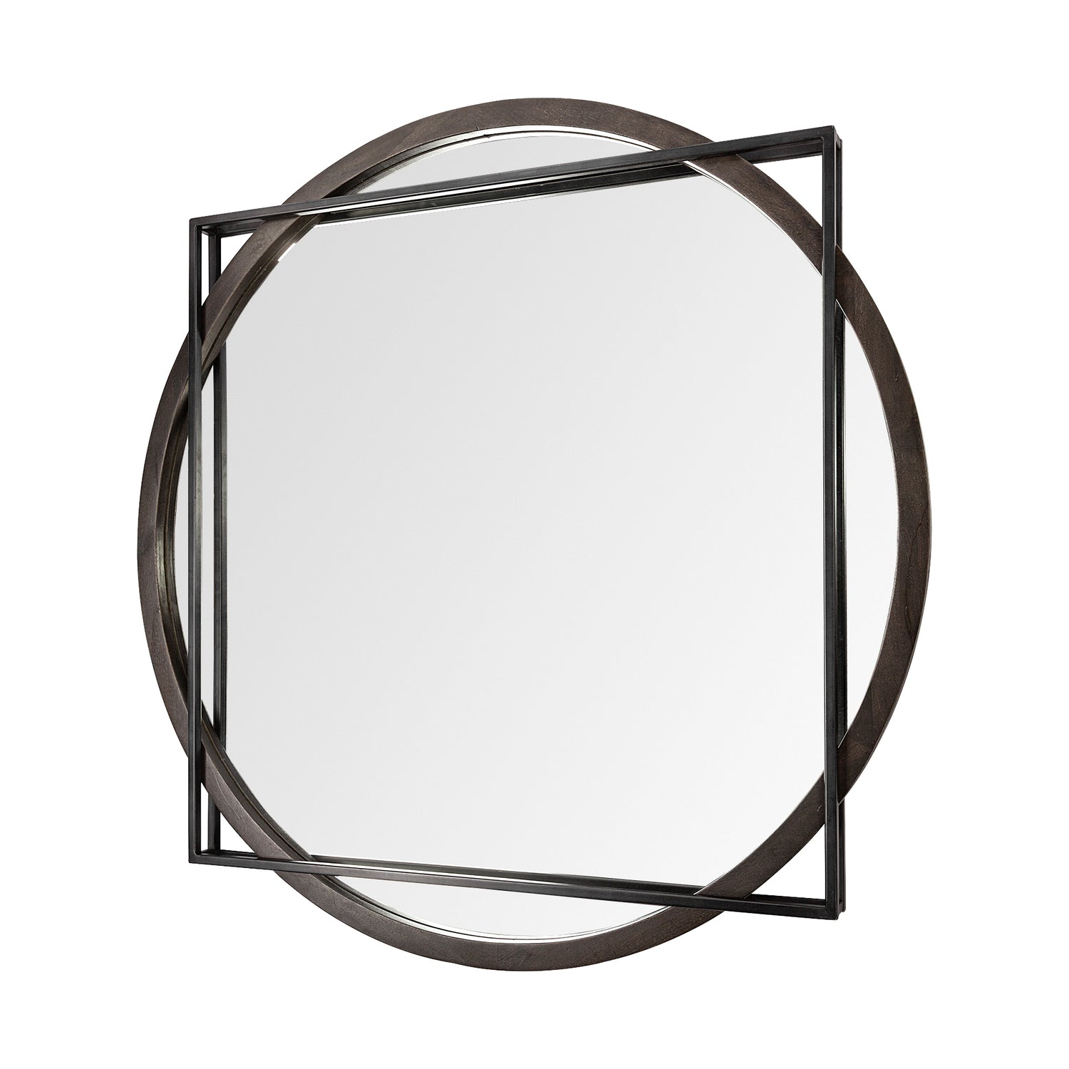 Mercana Norbert 46" Round-Square Black Wood/Metal Frame Mirror