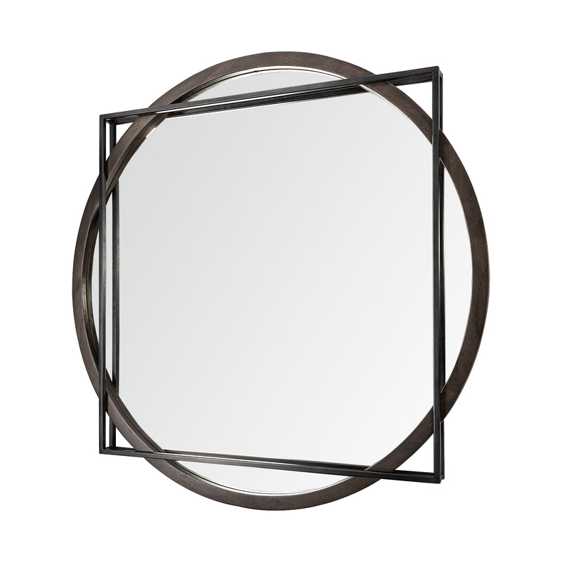 Mercana Norbert 46" Round-Square Black Wood/Metal Frame Mirror