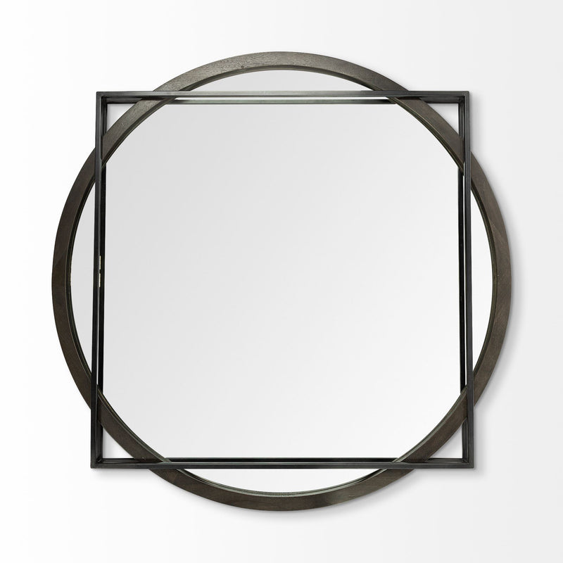 Mercana Norbert 46" Round-Square Black Wood/Metal Frame Mirror
