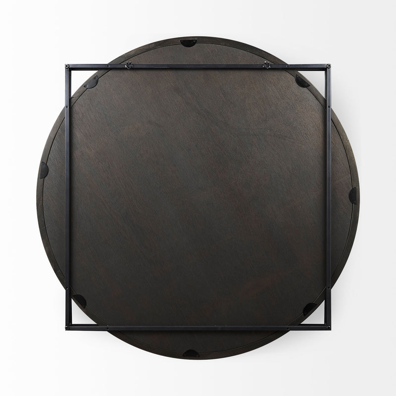 Mercana Norbert 46" Round-Square Black Wood/Metal Frame Mirror