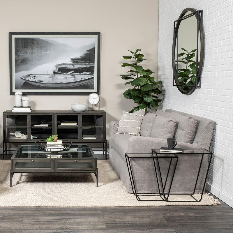 Mercana Norbert 46" Round-Square Black Wood/Metal Frame Mirror