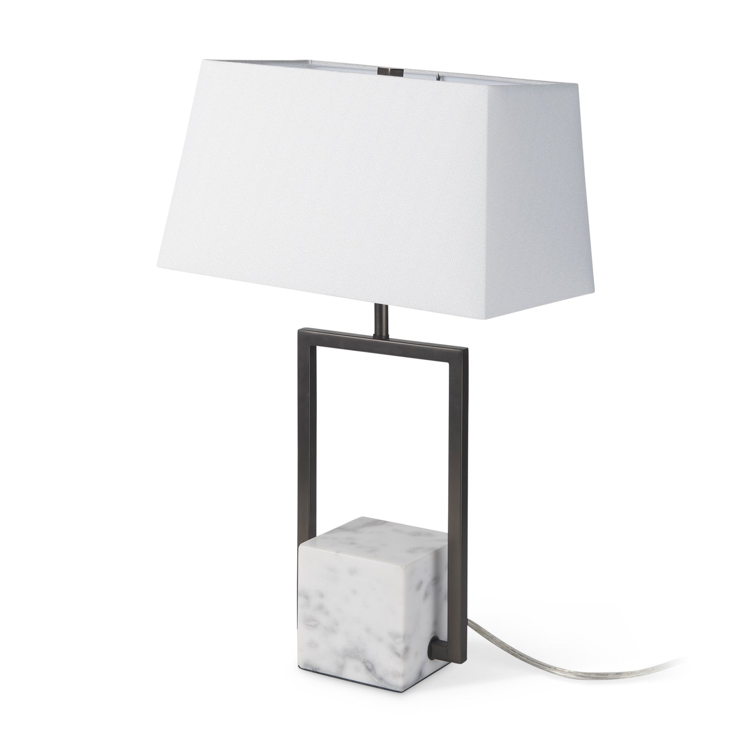 Mercana Peyton 14.0L x 9.0W x 26.2H Black Metal W/Marble Cube and White Shade Table Lamp