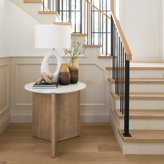 Mercana Tao 20.0L x 20.0W x 33.0H Cream Base W/White Shade Table Lamp