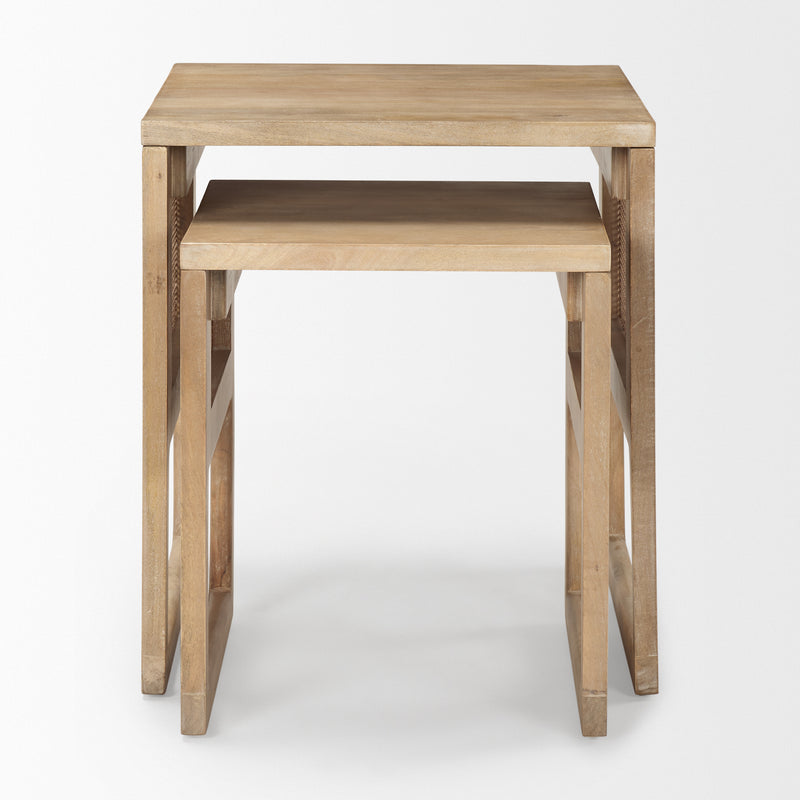 Mercana Grier Set of 2 Light Brown Solid Wood w/ Cane Nesting Accent Tables