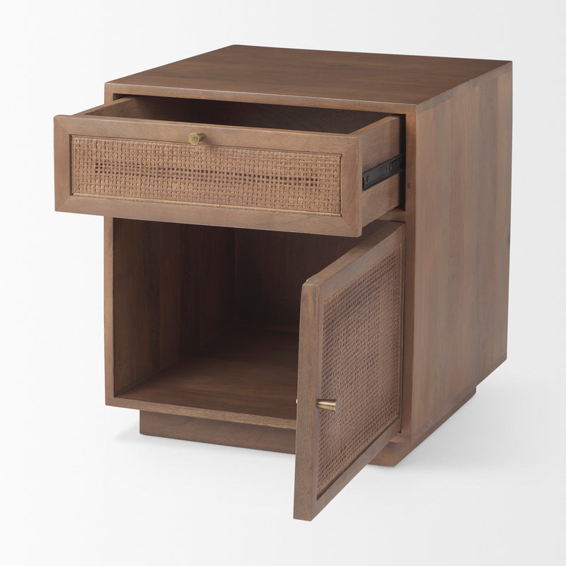 Mercana Grier Medium Brown Wood w/ Cane Accent Table-Nightstand