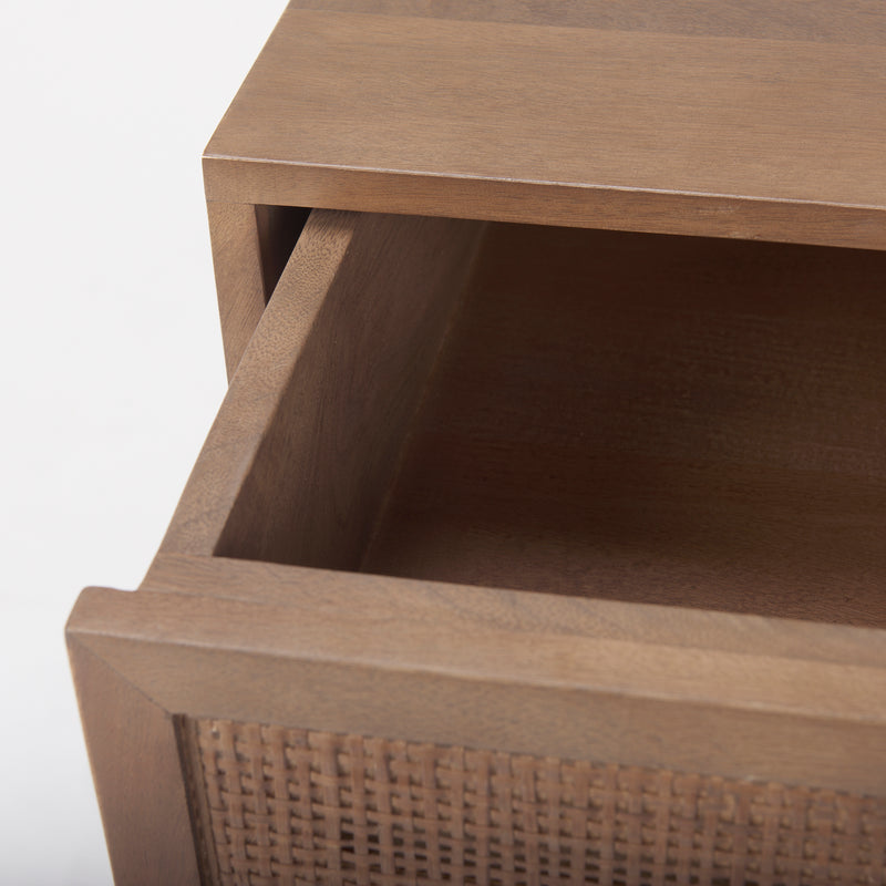 Mercana Grier Medium Brown Wood w/ Cane Accent Table-Nightstand