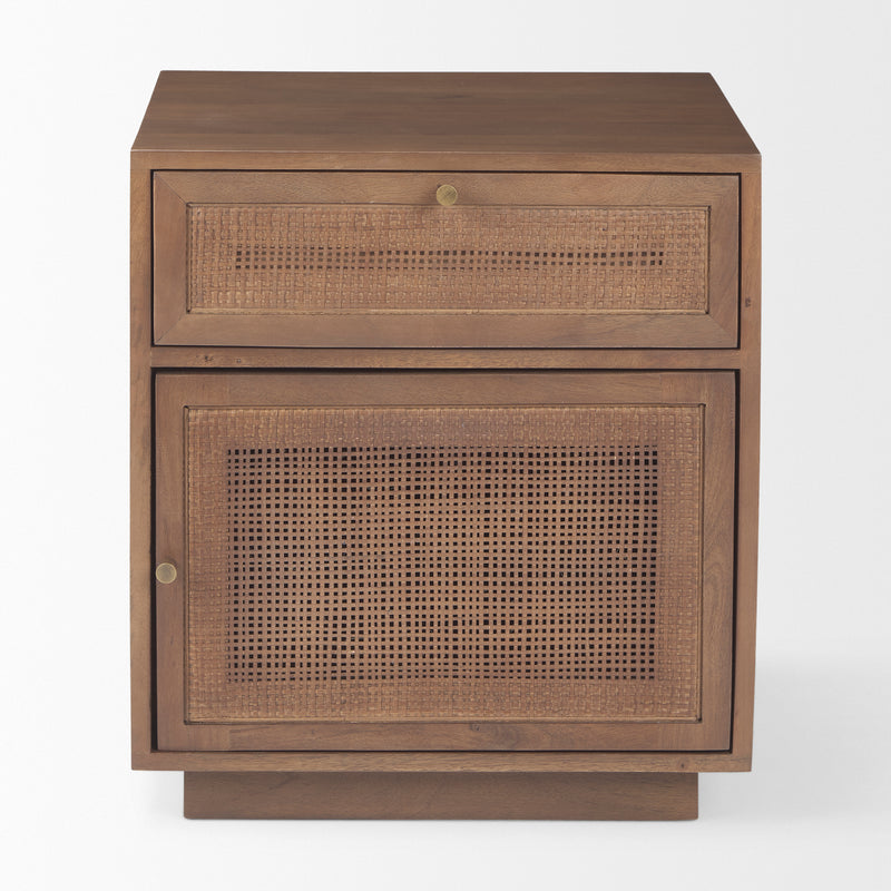 Mercana Grier Medium Brown Wood w/ Cane Accent Table-Nightstand