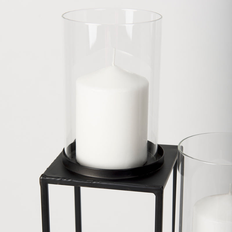 Mercana Cindy 4-Tier, Matte Black Metal w/ Hurricane Glass, Pillar Candle Floor Lantern