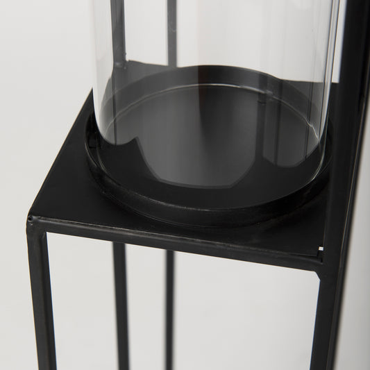 Mercana Cindy 4-Tier, Matte Black Metal w/ Hurricane Glass, Pillar Candle Floor Lantern