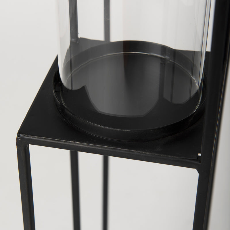 Mercana Cindy 4-Tier, Matte Black Metal w/ Hurricane Glass, Pillar Candle Floor Lantern