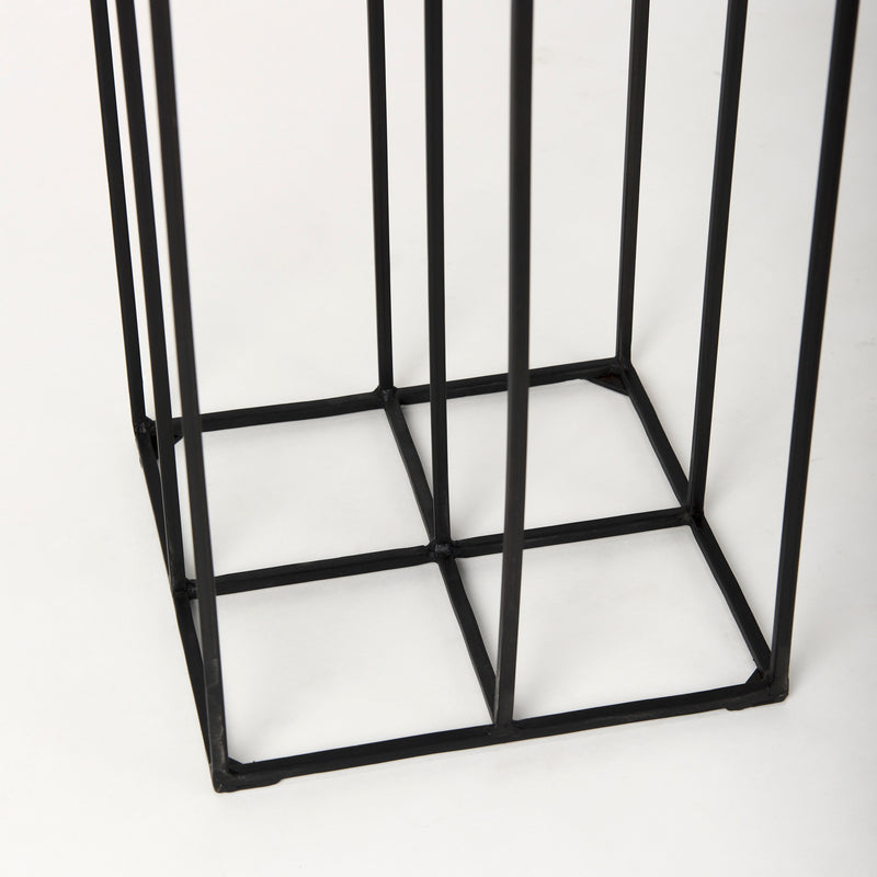 Mercana Cindy 4-Tier, Matte Black Metal w/ Hurricane Glass, Pillar Candle Floor Lantern