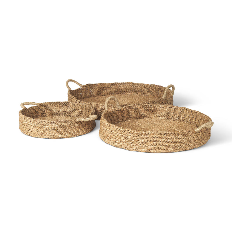 Mercana Ulana Set of 3 Round Nesting Seagrass Trays w/ Loop Handles