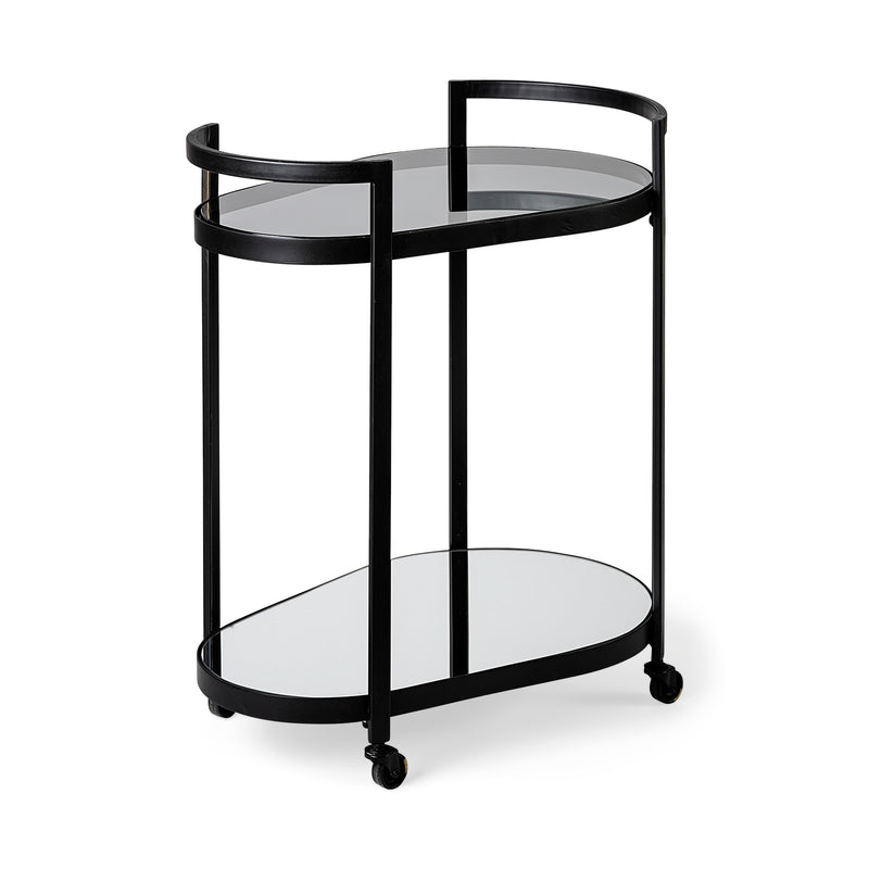 Mercana Eleonore Black Metal Frame Two-Tier w/Glass Shelves Bar Cart