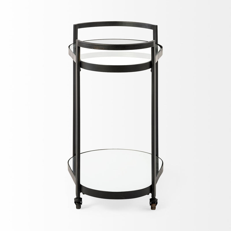 Mercana Eleonore Black Metal Frame Two-Tier w/Glass Shelves Bar Cart