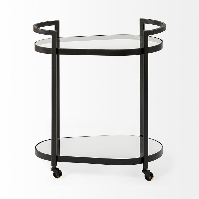 Mercana Eleonore Black Metal Frame Two-Tier w/Glass Shelves Bar Cart