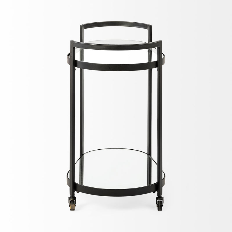 Mercana Eleonore Black Metal Frame Two-Tier w/Glass Shelves Bar Cart