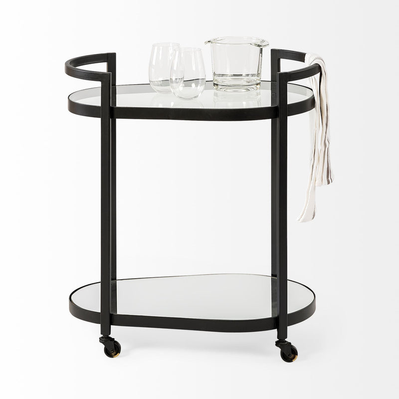 Mercana Eleonore Black Metal Frame Two-Tier w/Glass Shelves Bar Cart