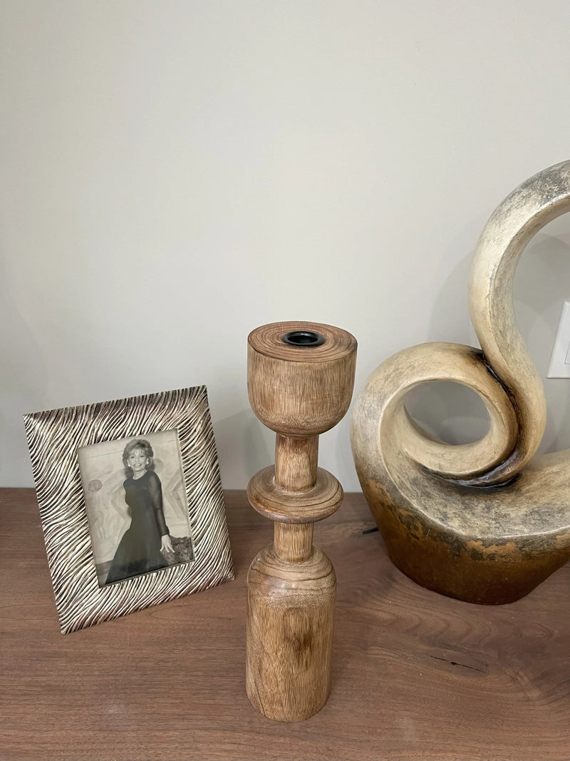 12" wood taper candle holder
