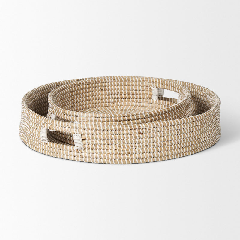 Mercana Kalama Set Small Round Seagrass Trays w/ Handles