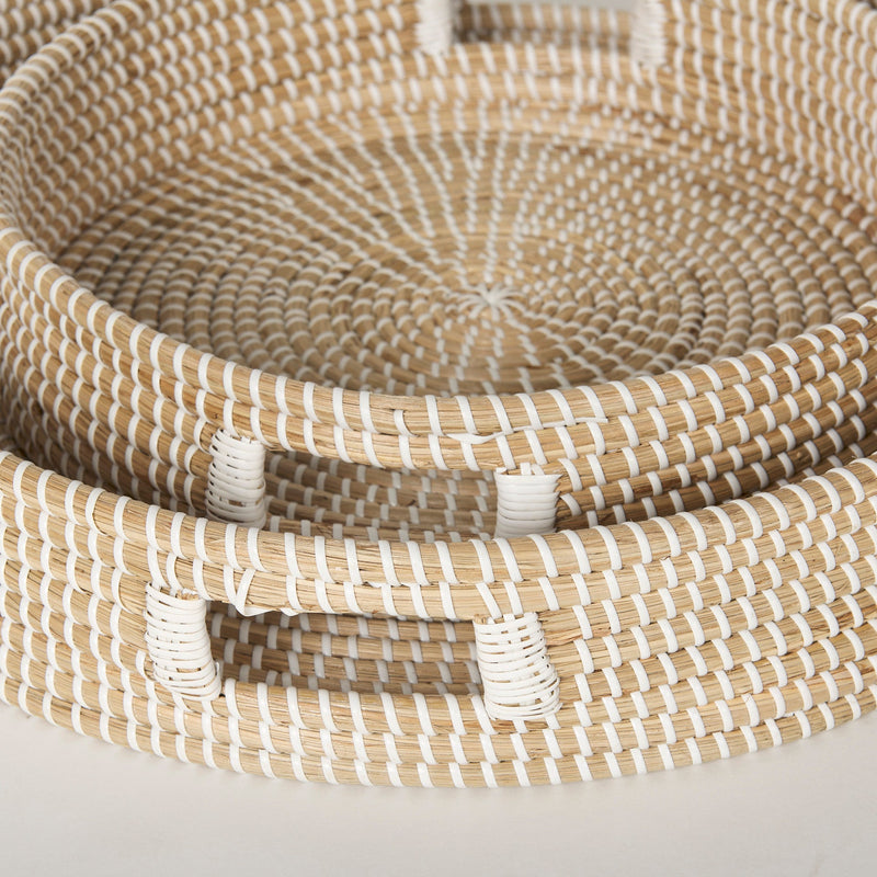 Mercana Kalama Set Small Round Seagrass Trays w/ Handles
