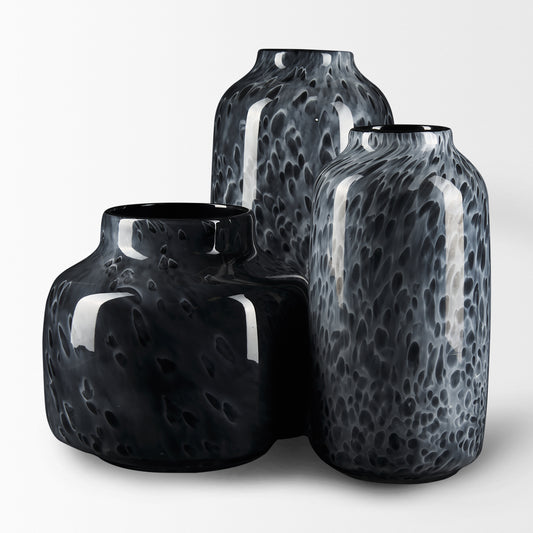 Mercana Masai Medium Black Mottled Glass Vase