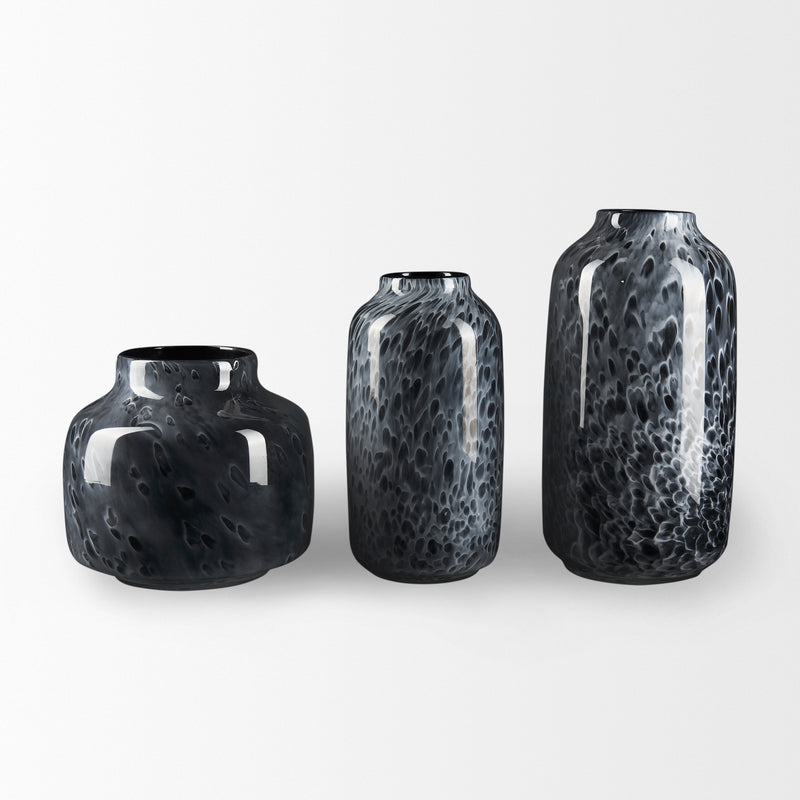 Mercana Masai Small Black Mottled Glass Vase