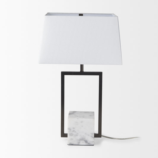 Mercana Peyton 14.0L x 9.0W x 26.2H Black Metal W/Marble Cube and White Shade Table Lamp