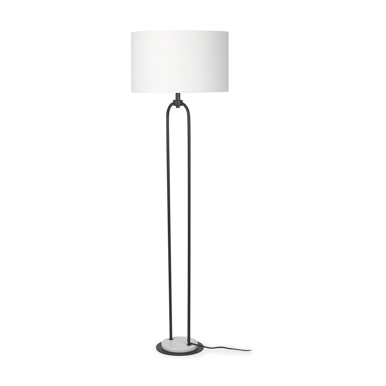 Mercana Sarah 20.0L x 12.0W x 66.3H Arched Black Metal W/Marble Cube and White Shade Floor Lamp
