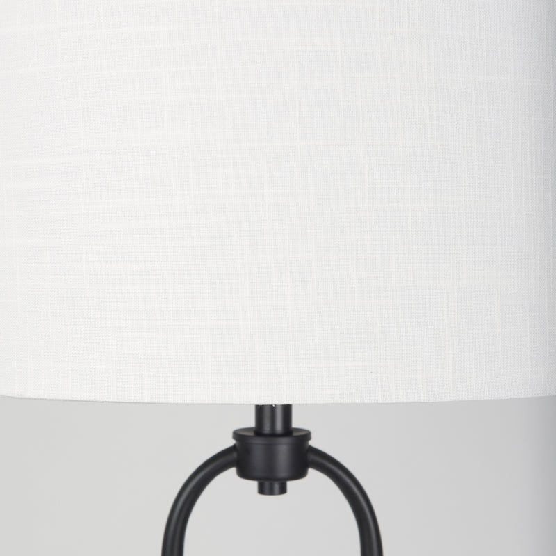 Mercana Sarah 20.0L x 12.0W x 66.3H Arched Black Metal W/Marble Cube and White Shade Floor Lamp