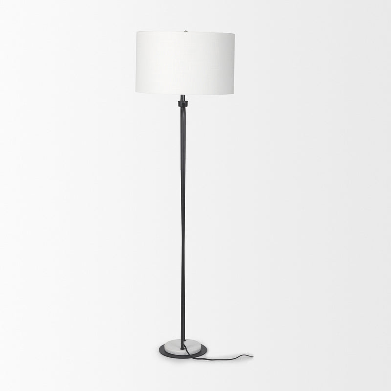 Mercana Sarah 20.0L x 12.0W x 66.3H Arched Black Metal W/Marble Cube and White Shade Floor Lamp