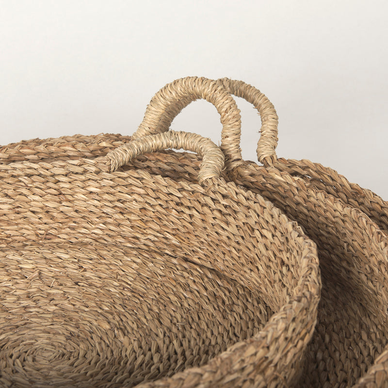 Mercana Ulana Set of 3 Round Nesting Seagrass Trays w/ Loop Handles