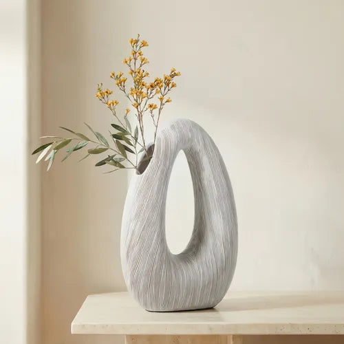 Alma Etched White Donut Vase 11.5"