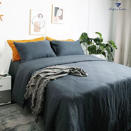 Highland Feather French Linen Bedding - Silver Grey  Sheet Set