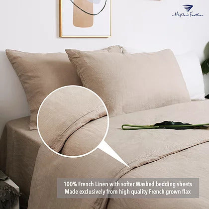 Highland Feather French Linen Bedding - Khaki Sheet Set